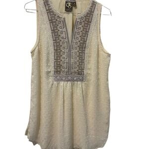 One September Anthropologie Ivory Dot Embroidered Sleeveless Blouse S